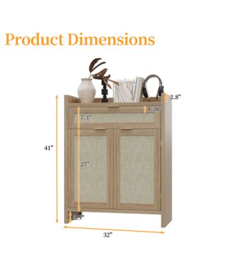 2Pcs Modern Rattan Shoe Cabinet With Storage,32'' Boho Style Shoe Organizer Storage Cabinet With Shelves and Doors,Wooden Shoe Rack Cabinet