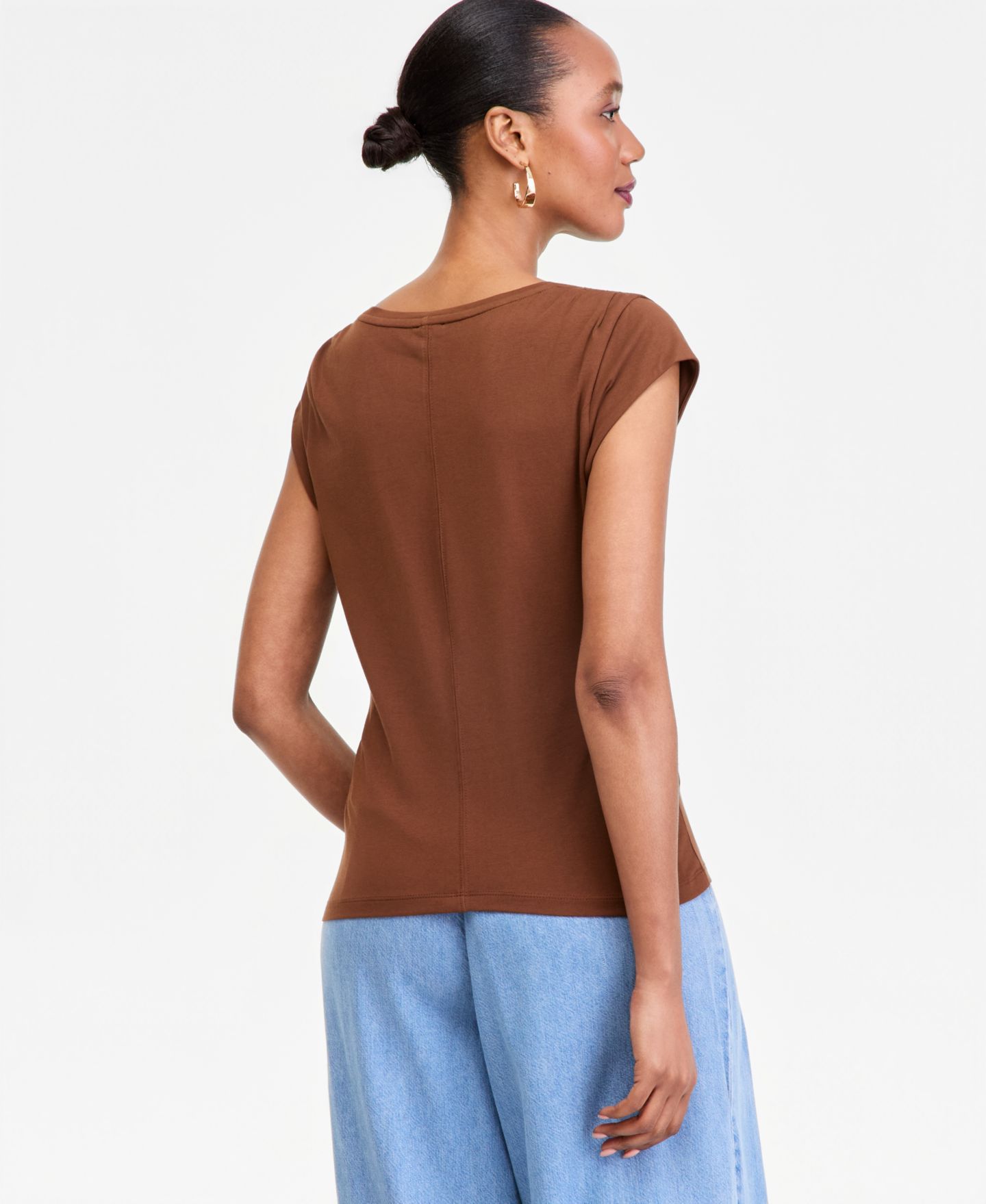 Женская футболка I.N.C. International Concepts Cap-Sleeve V-Neck, цвет: Коричневый — фото 3