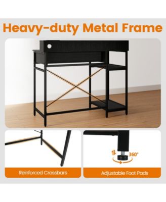 Computer Desk with Power Outlets Hutch Drawer and Open Shelves