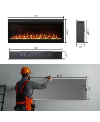 42" Linear Recessed-in Electric Fireplace with Remote Control, Adjustable Heat and Timer