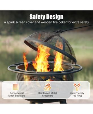 24 in Wood Burning Fire Pit with Log Grate and Mesh Screen