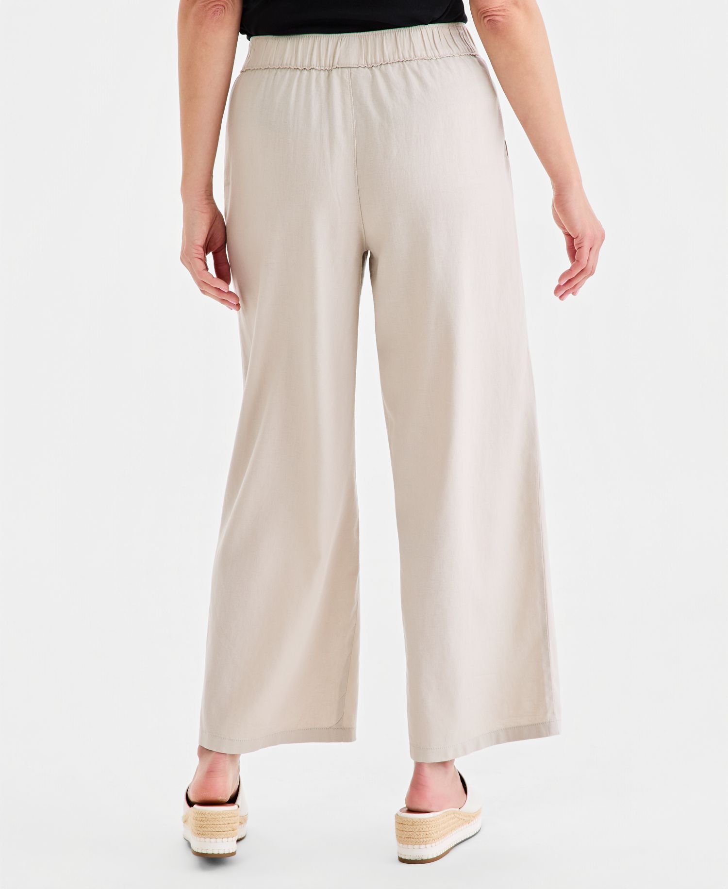 Women's Linen Blend Button-Front Wide-Leg Pants