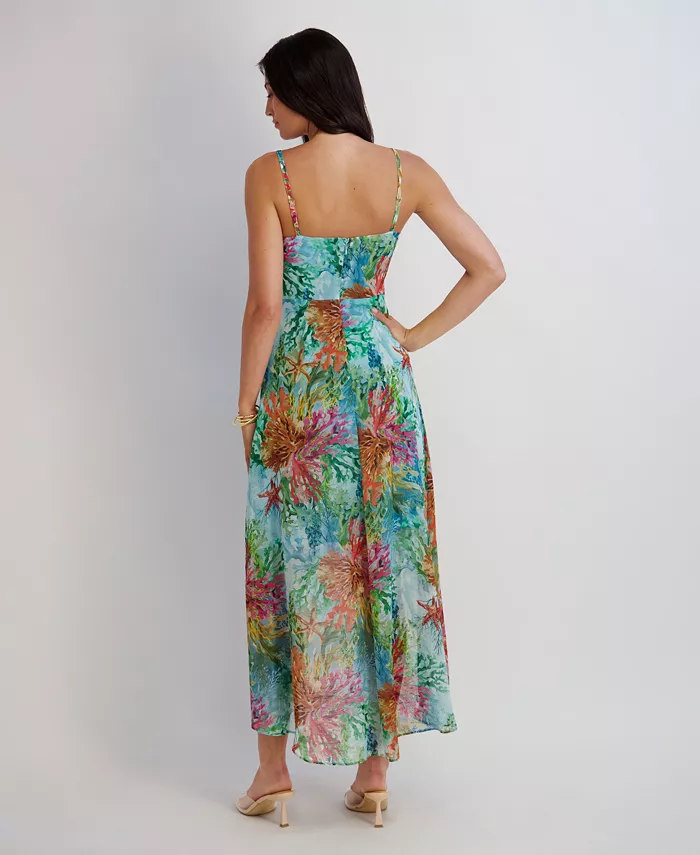 Women's Printed V-Neck High-Low Dress - thumbnail 9