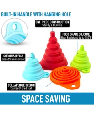 Silicone Space Saving Collapsible Funnel Set with Narrow Mouth