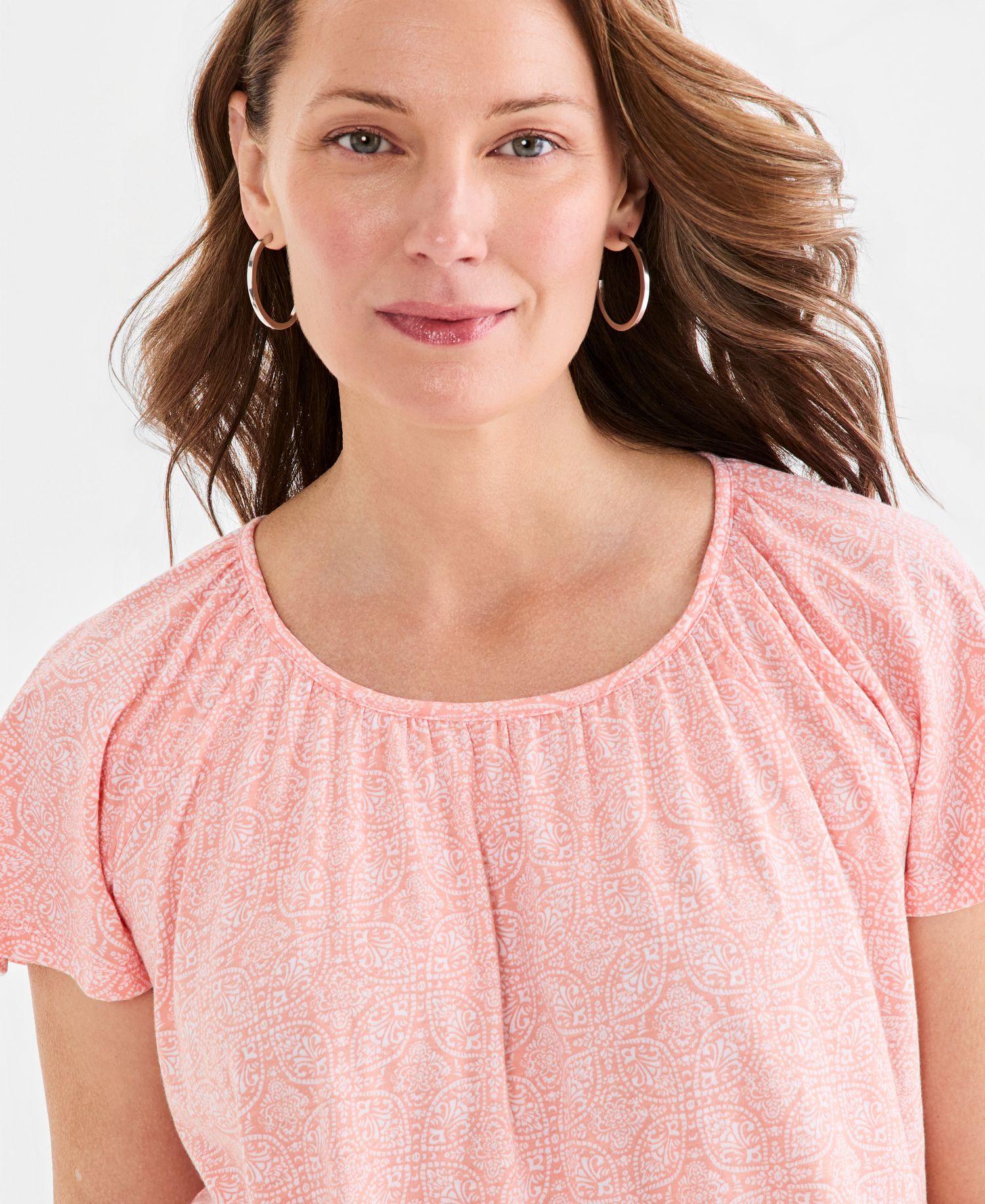 Women's Printed Scoop-Neck Flutter-Sleeve Top