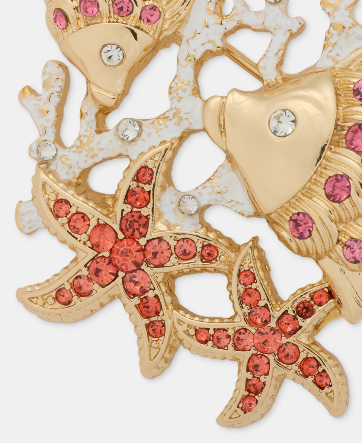Anne Klein Boxed Gold-Tone Coral Dual Crystal Fish Pin