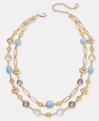 Gold-Tone Stone Knot Multi-Row Necklace 