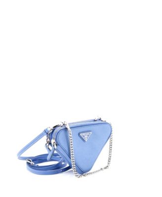 Mini Triangle Double Zip Pouch Bag with Chain Saffiano Leather