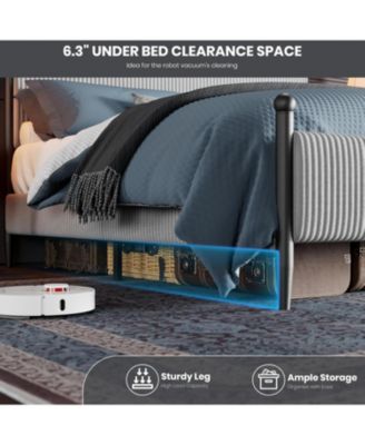 Queen Bed Frame with Velvet Headboard, Upholstered Corduroy Platform, Wood Slats Support, Easy Assembly