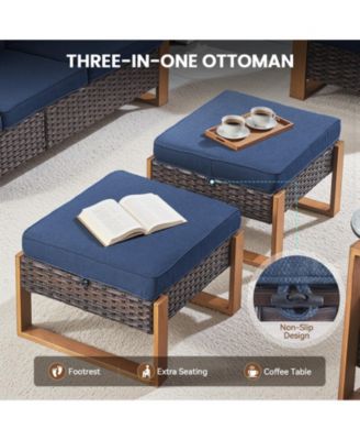 5 Pieces Patio Furniture Set with Swivel Chairs, High Back Wicker Rattan Sofa with Thick Cushion and Ottoman, Outdoor Conversation Set