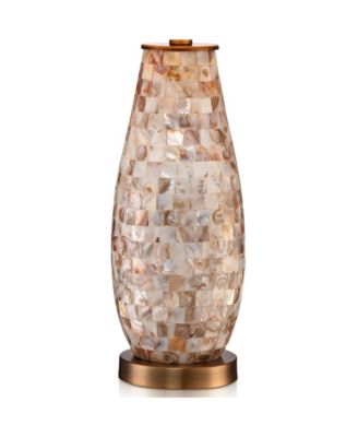 Cottage Table Lamps High Set of 2 Mother of Pearl Tile Vase Drum Shade for Living Room Family Bedroom Bedside Office