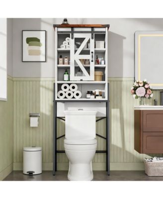 Adjustable Shelves Over Toilet Cabinet with Barn Door