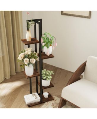 Three Piece Tall Wood Plant Stand Set with Multi Tier Design