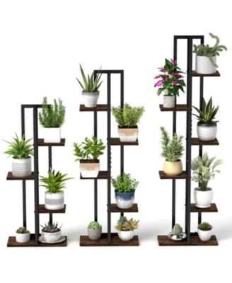 Three Piece Tall Wood Plant Stand Set with Multi Tier Design