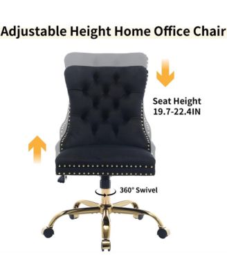 Velvet Upholstered Office Chair, Tufted Button Desk Chair, Adjustable Swivel Computer Chair with Metal Base, Nailhead for Home Office
