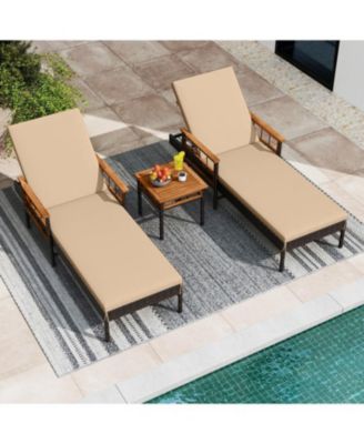 Adjustable Patio Rattan Lounge Chair with Built-In Side Table