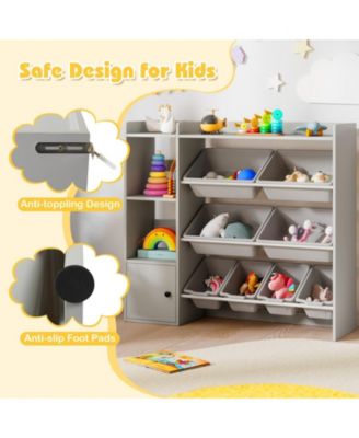 Kids Toy Storage and Bookshelf with Cabinet and Open Shelves