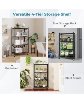 Foldable Four Tier Storage Shelf with Locking Wheels