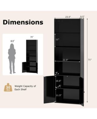 Tall Freestanding Bookshelf with Cabinet and Open Shelves