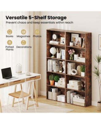 Five Tier Freestanding Bookshelf Storage Organizer Display Unit