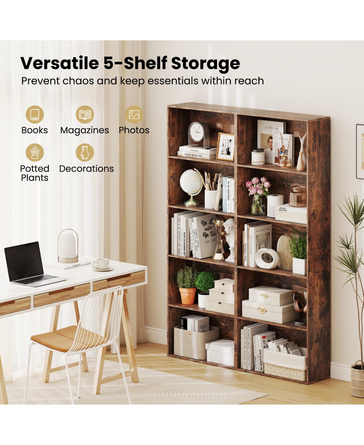 Sugift Five Tier Freestanding Bookshelf Storage Organizer Display Unit