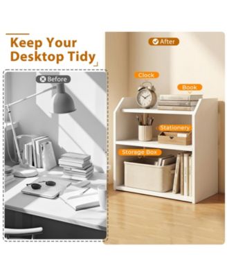 Three Tier Desktop Bookshelf with Raised Guardrails for Countertop