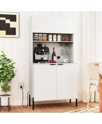 Tall Kitchen Pantry Cabinet with Charging Station and Rack