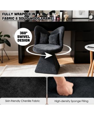Accent Chair with Butterfly Back, 360° Swivel Vanity Chair, Chenille Makeup Chairs with Sturdy Pyramid Base for Living Room, Bedroom