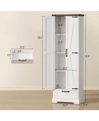 71" Kitchen Pantry, Farmhouse Storage Cabinet with Barn Doors