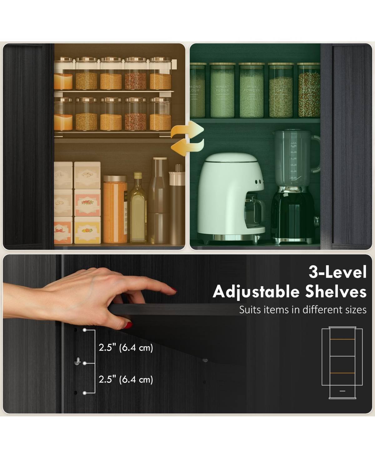 Homcom 71" Kitchen Pantry, Farmhouse Storage Cabinet with Barn Doors