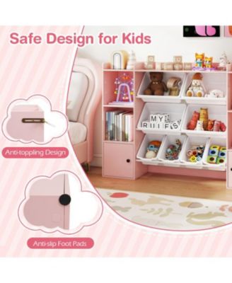 Kids Bookshelf and Toy Storage with Open Shelves and Bins