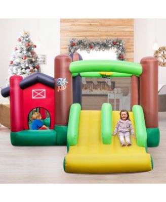 Kids Castle Slide Bouncer 6-in-1 Inflatable Castle with Trampoline and 680W Blower