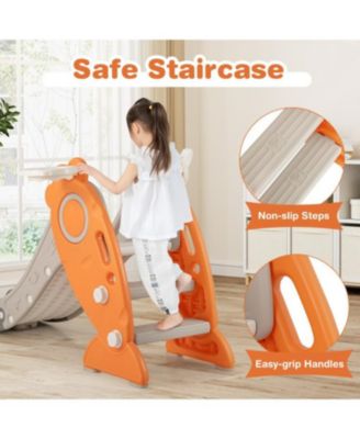 4-in-1 Indoor Slide for Kids with Basketball Hoop and Rings