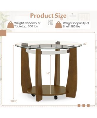 Two Tier Round Glass Coffee Table with Storage Shelf