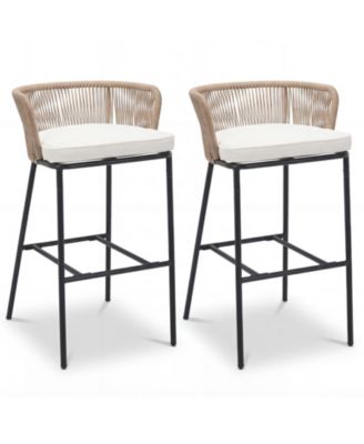 Outdoor Bar Stools Set of 4 w/Cushions and Backrests for Balcony Garden Poolside