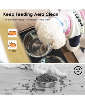  Black Pet Feeding Station with Storage Cabinet and 2 Elevated Dog Bowls, Anti-Tip Design