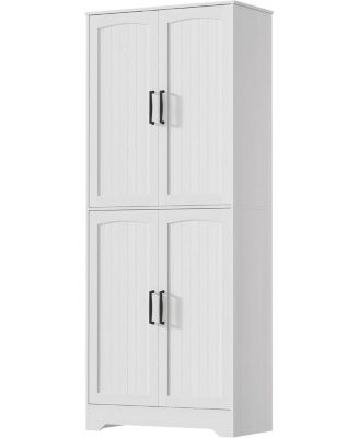Farmhouse Kitchen Pantry Cabinet, 71" Tall Wood Pantry Storage Cabinet with 4 Doors & Adjustable Shelves, Freestanding Cupboard for Dining Room