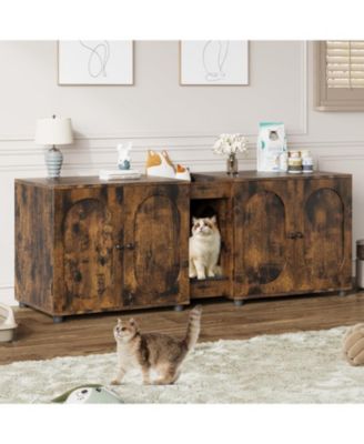 Cat Litter Box Enclosure 55.1" Double Litter Box Furniture Large Cat Box Enclosure Kitty Litter Box for 2 Cats Hidden Cat Litter Cabinet