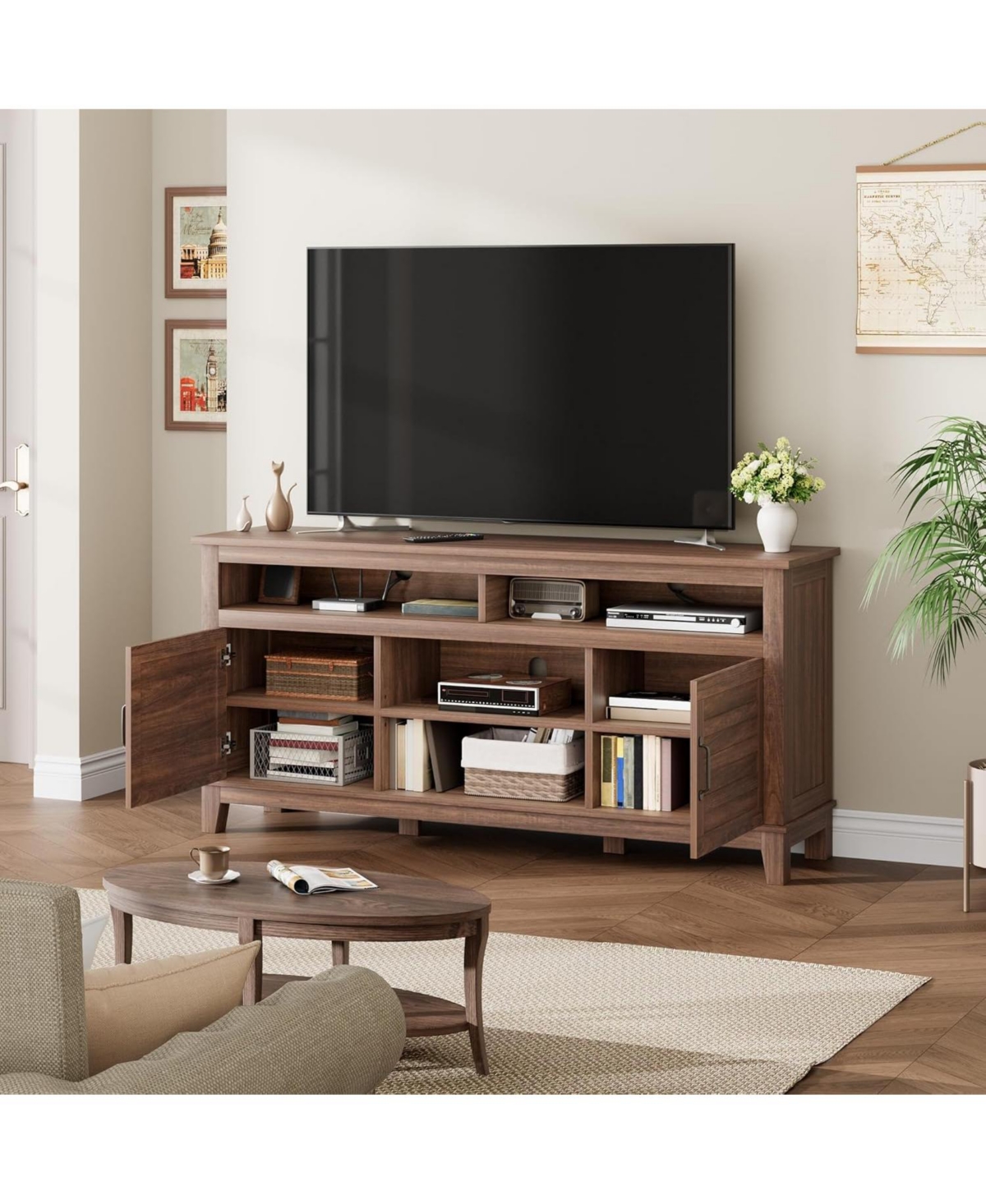 gaomon Tv Stand for 63 in, Entertainment Center with Adjustable Shelves, Farmhouse Cabinet Doors,for Living Room