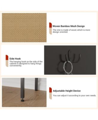 Rattan Shoe Cabinet Storage Flip Drawers Top Hooks Doors Adjustable Shelves Tall Thin Closet Organizer