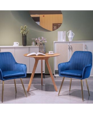 Velvet Dining Chair Set of 2, Modern Mid-Back Accent Chairs with Gold Plated Legs, Upholstered for Living Room