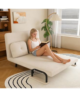 Convertible Sofa Bed, Corduroy Loveseat Sofa, Folding Couch with 5-Position Adjustable Backrest and Pillow for Living Room, Bedroom