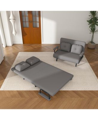 Corduroy Convertible Loveseat Sofa Bed with 5-Level Adjustable Backrest, Modern Folding Couch Sofa with Throw Pillow for Living Room, Bedroom