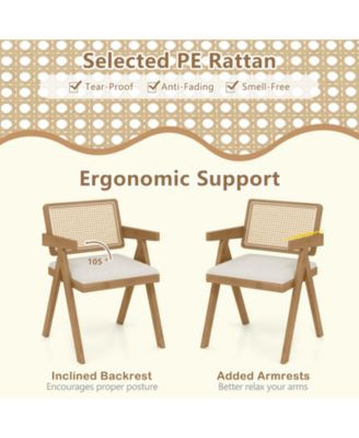 Rattan Accent Chairs Set of Two with Cushions and Wood Frame
