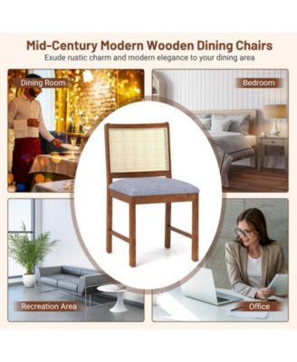 Rattan Dining Chairs Set of Two with Padded Seats