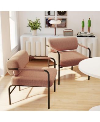 Velvet Upholstered Accent Chair with Metal Armrests