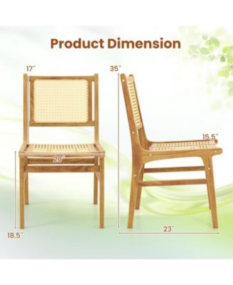 Rattan Dining Chair with Cane Backrest and Wood Frame