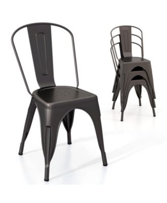 Metal Dining Chairs Set of Four with Removable Backrest