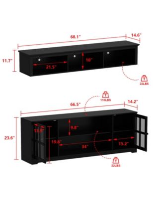 TV stand with top cabinets, entertainment center with tempered glass doors, wooden media console