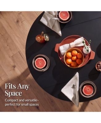 Round Dining Table, 42"  Small Kitchen Dining Table for 4  w/ Dual Leaf